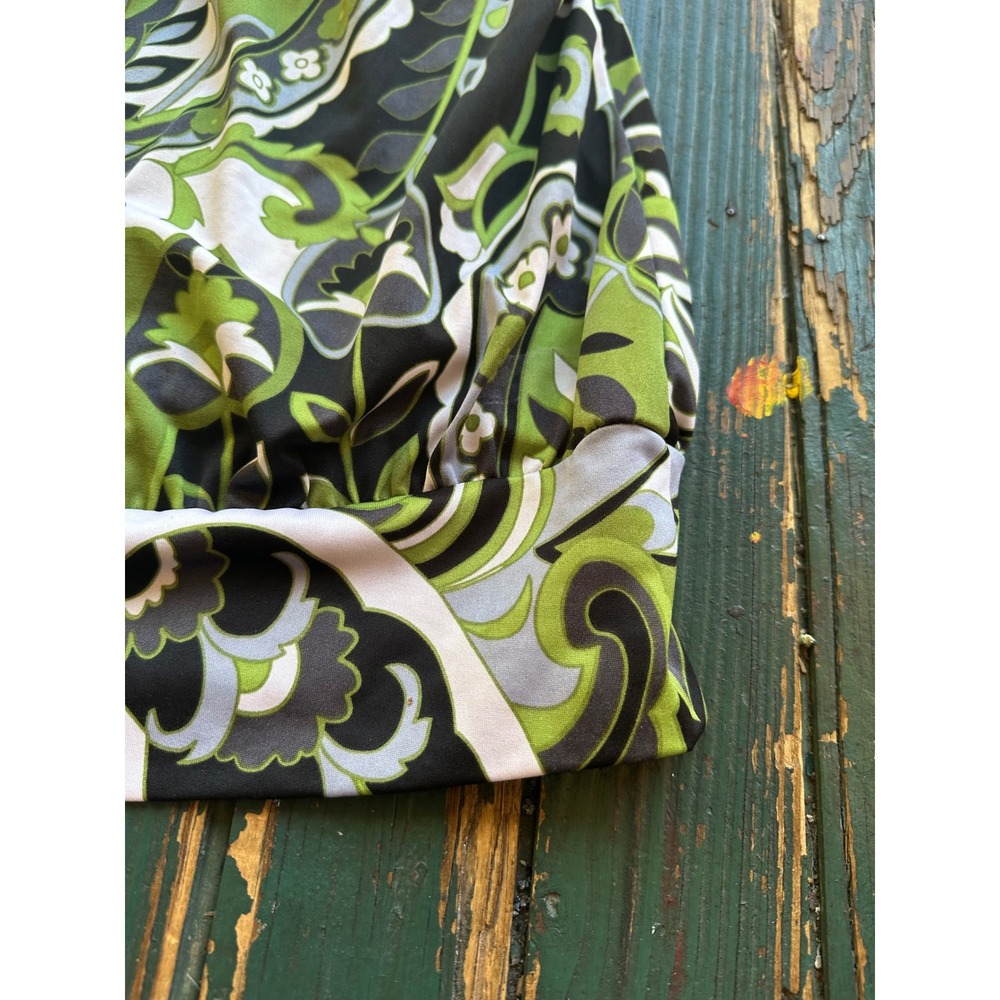 Green Paisley Floral Bubble Hem Top Cap Sleeve Bow Back Blouse Womens - Picture 2 of 6